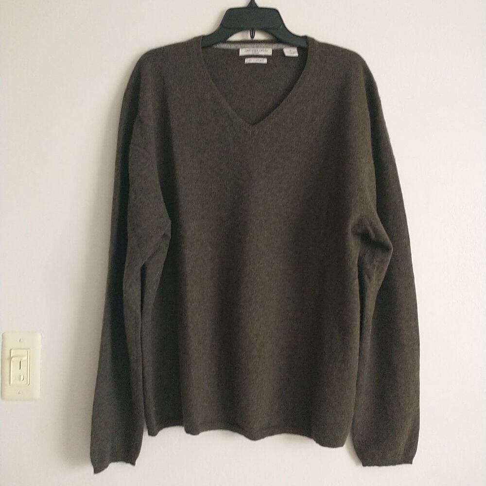 Impermeable Platinum Sweater Mens XL/L*Green 100% 2-Ply Cashmere V-Neck Pullover